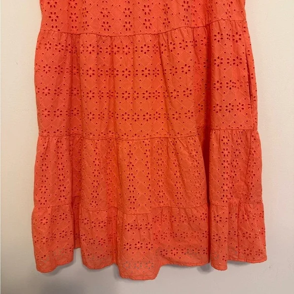 LOFT - Coral Eyelet Mini Dress with Pockets – Sleeveless Tiered – NWT – Size M - Picture 5 of 9
